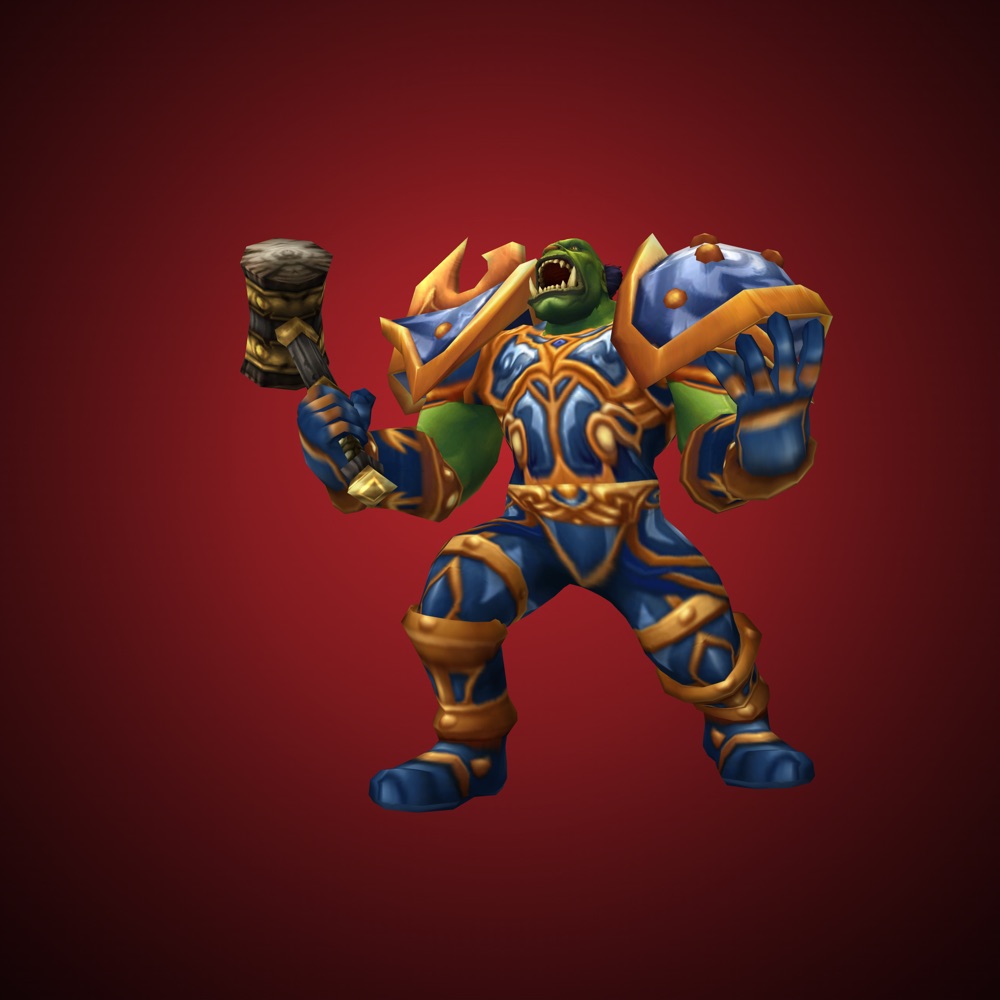 An orc warrior in plate armor, a character the 2004 guide says cannot exist