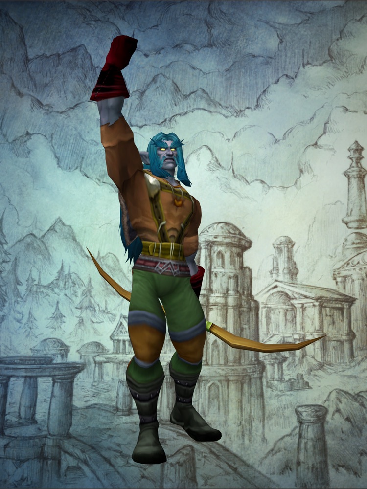 Rambleon, a night elf hunter, cheering